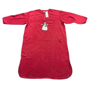 Basic Editions Nightgown Womens 2X Red Fleece Snowman Long Sleeve Quarter Zip